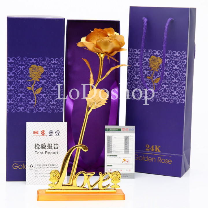 Hộp quà hoa hồng 3D mạ vàng 24K kèm hộp và đế chữ love - Hộp đựng quà tặng ngày lễ tình yêu sinh nhật quà cưới happy birthday - Quà 20/10 - Quà 8/3 - Quà 14/2 - Quà valentine - Noel - Quà kỷ niệm ngày cưới