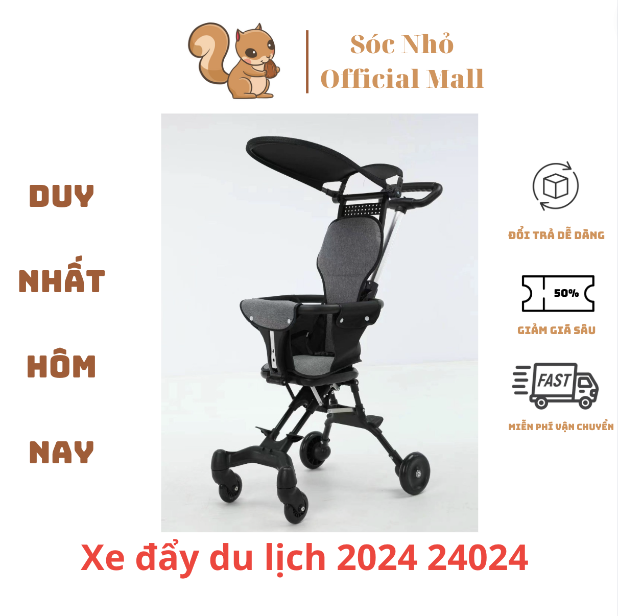 Xe đẩy thông minh - xe đẩy gấp gọn đảo chiều 4 bánh cho bé
