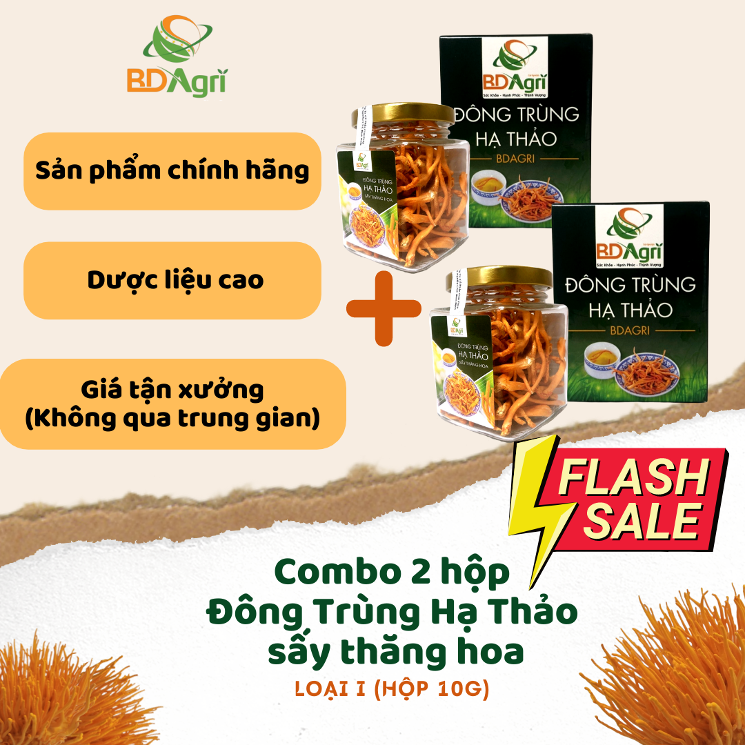 Đông trùng hạ thảo khô chính hãng BDAGRI loại 1 combo 2 hộp 10g dược liệu cao sấy thăng hoa bồi bổ sức khoẻ ăn ngon ngủ tốt