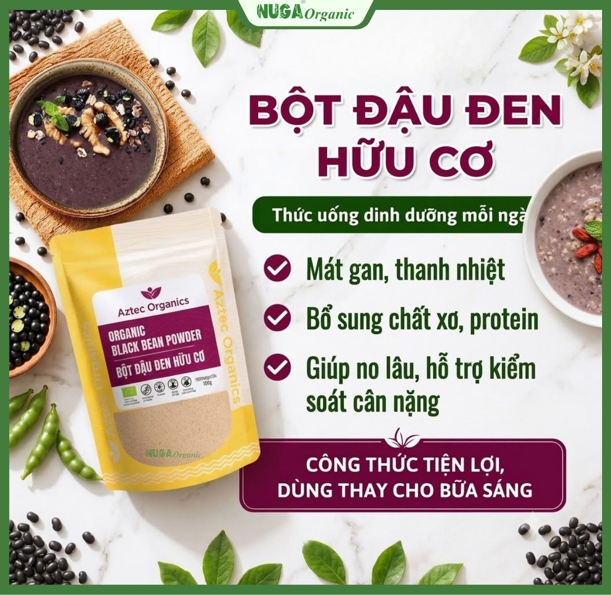 Bột đậu đen hữu cơ (Organic black bean powder) - Aztec Organics - 200g