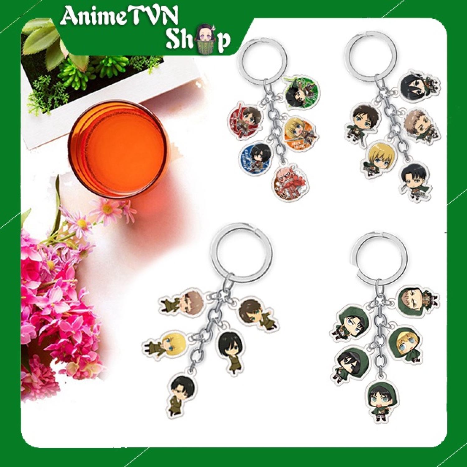 Móc khoá Mica dây liền 5 nhân vật trong anime manga Attack on Titan - Tấn công người khổng lồ