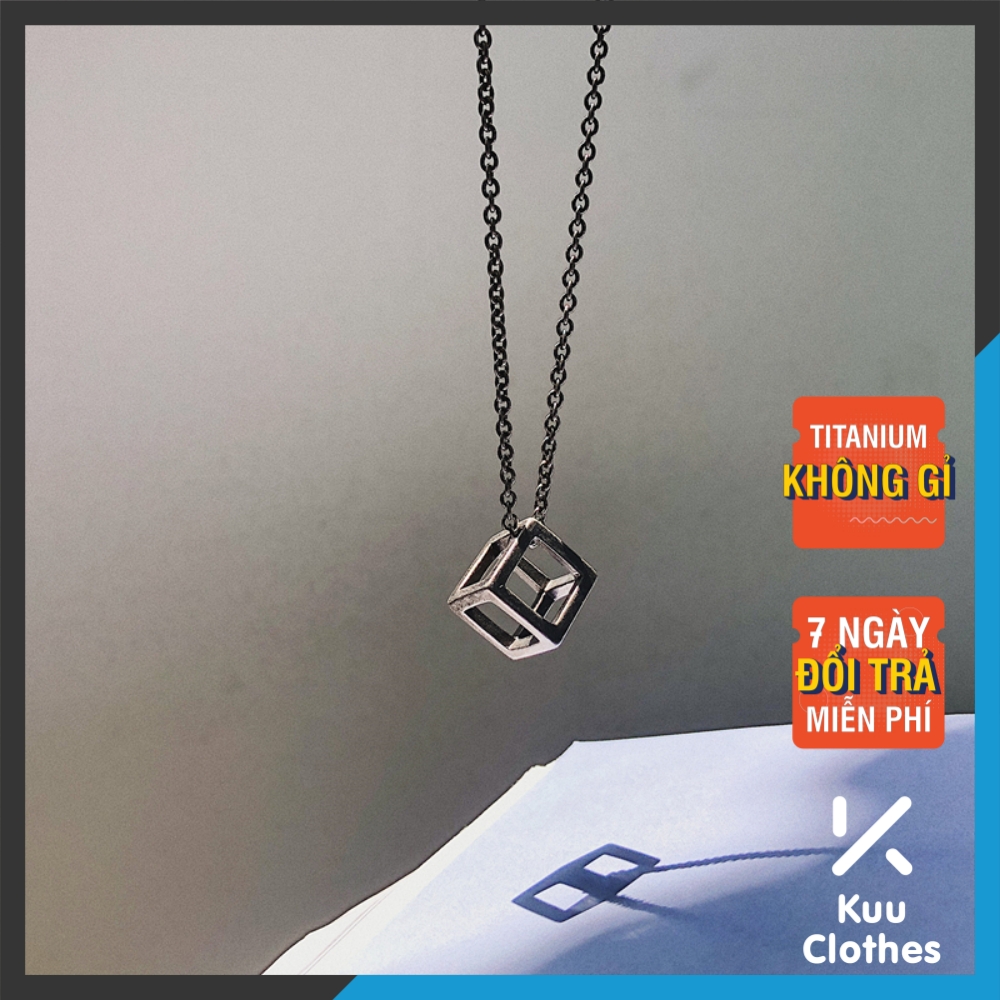 Dây Chuyền Cube Lập Phương Rỗng Kuu Clothes Màu Bạc - Mặt Vòng Cổ Cube Chain Đơn Giản Phong Cách Hàn Quốc Titan Không Gỉ