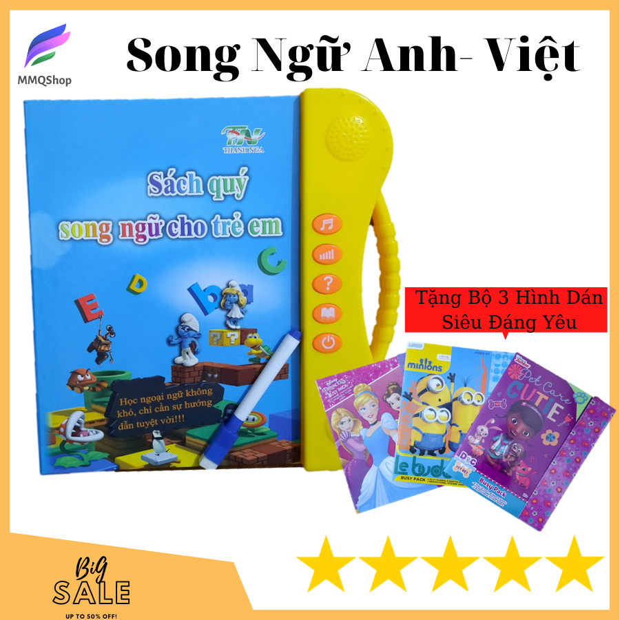 [Bản Kích Cỡ Lớn ]Sách thông minh Song ngữ điện tử cho bé - SÁCH ĐIỆN TỬ SONG NGỮ ANH - VIỆT CHO TRẺ 2-7 TUỔI (Thanh Nga) - Sách thông minh cho bé học tiếng anh- tiếng việt - toán, Tặng ngay bộ 3 hình dán khi mua sản phẩm