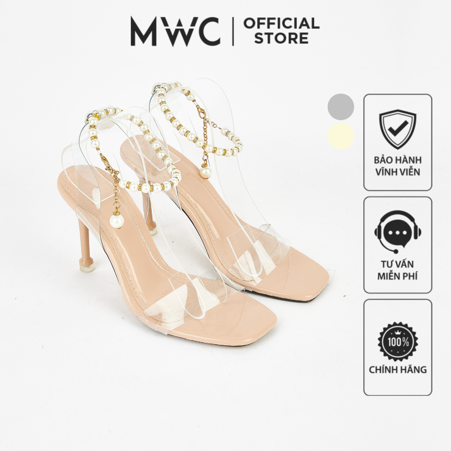 Giày sandal cao gót mwc 4161 - giày sandal cao gót quai mica trong gót nhọn quai hậu phối hạt nữ tính