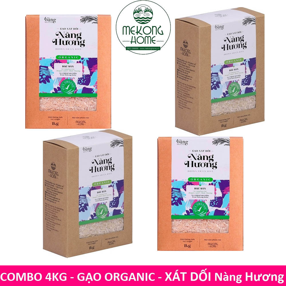 Combo 4kg - gạo hữu cơ - gạo xát dối nàng hương - mekong home - 100% organic