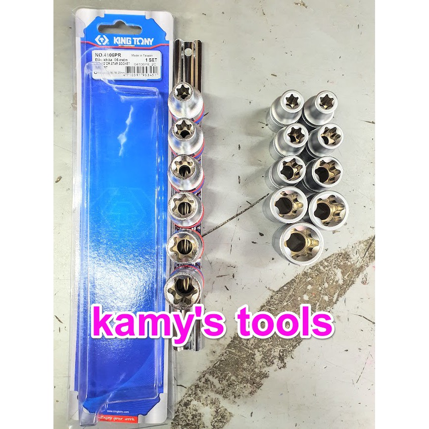 Bộ tuýp sao e kingtony 6 cục 4106pr e10-e20 và bộ tuýp sao e 9 cục e10-e24 chrome bộ khẩu tuýp hoa thị