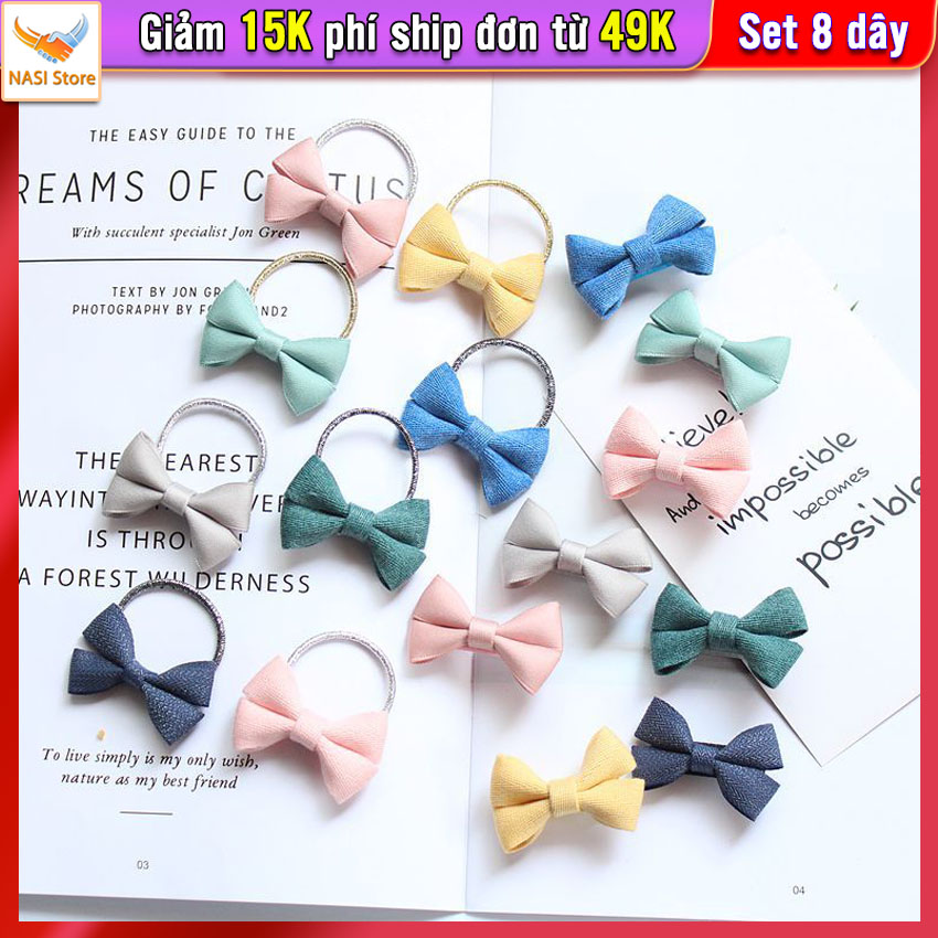 Dây buộc tóc cho bé gái [Set 8 dây] NASI Store thắt nơ dễ thương phong cách hàn quốc thun cột tóc nữ co giãn tốt phụ kiện tóc