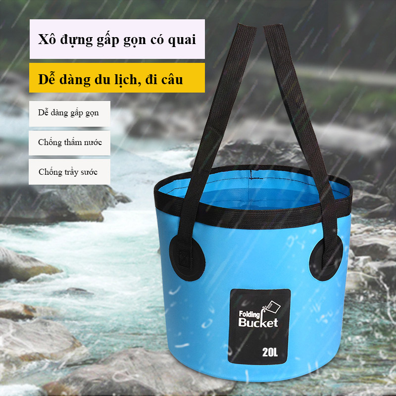 Xô đựng nước gấp gọn dung tích 20L có quai xách tiện lợi du lịch, dã ngoại