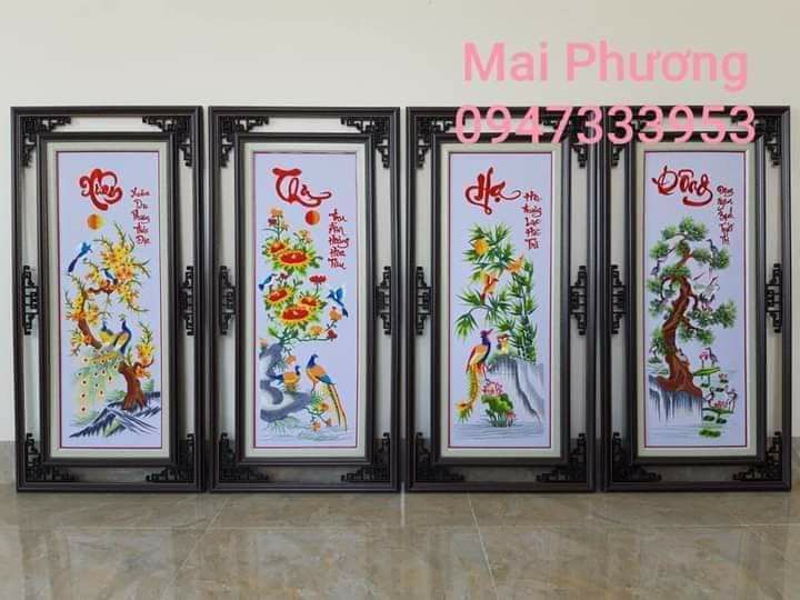 (Tranh thêu sẵn) Bộ tranh TỨ QUÝ BỐN MÙA 1 bộ gồm 4 bức tất cả "ĐÃ THÊU SẴN" về chỉ việc đóng khung.