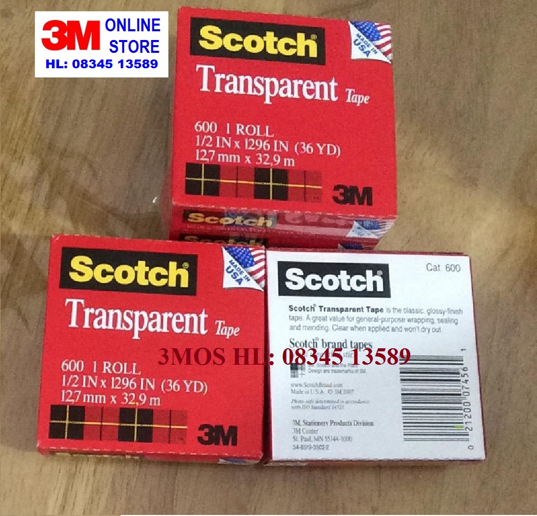 BĂNG KEO 3M SCOTCH 600 THỬ MỰC, THỬ SƠN size 12,7mm x32,9m
