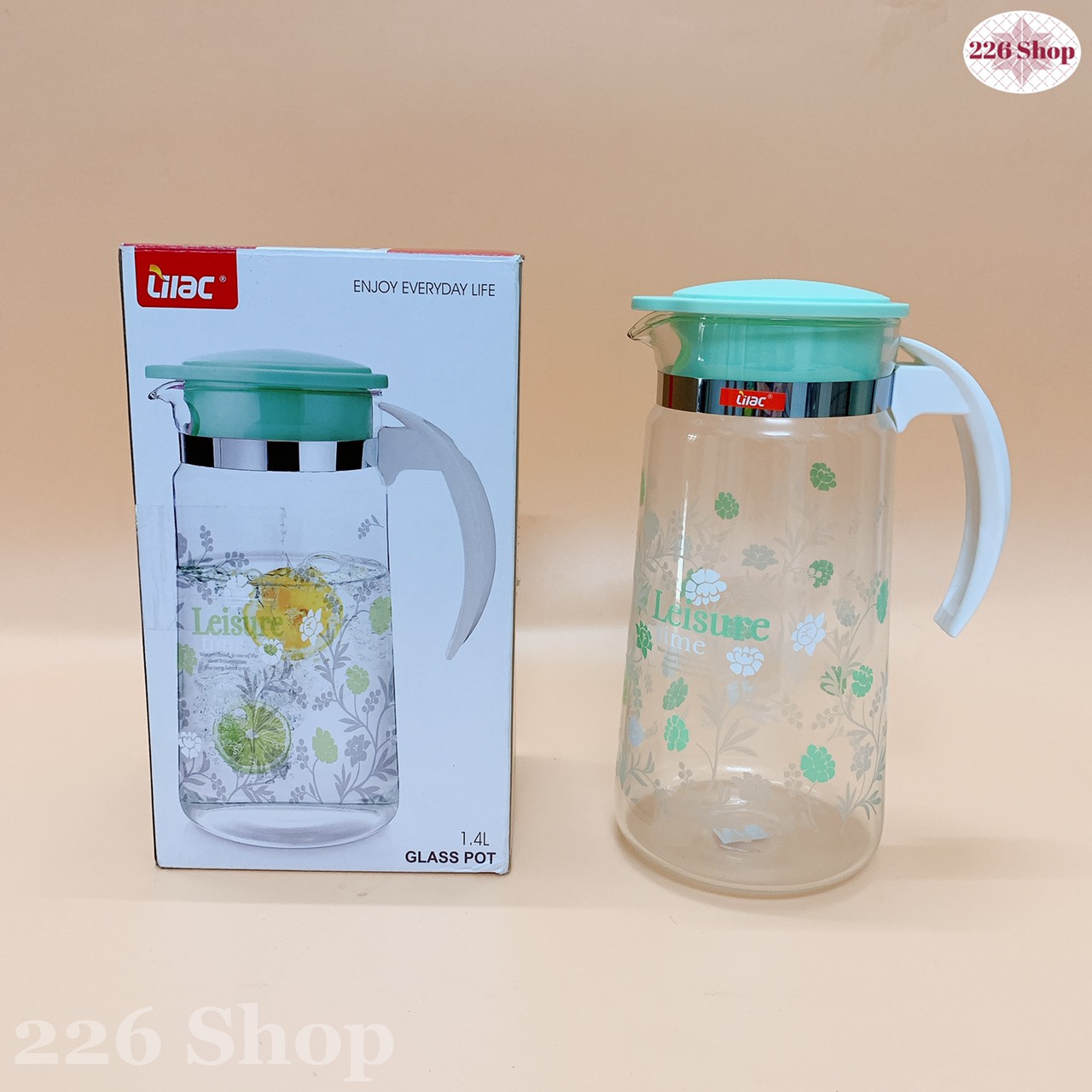 [HCM]Bình thuỷ tinh Lilac in hoa 1400ml [chịu nhiệt đên100 độ].Được chọn màu