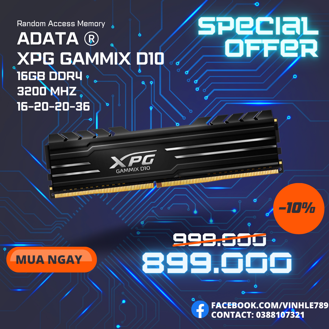Ram Adata XPG Gammix D10 16GB 1x16GB DDR4 3200Mhz