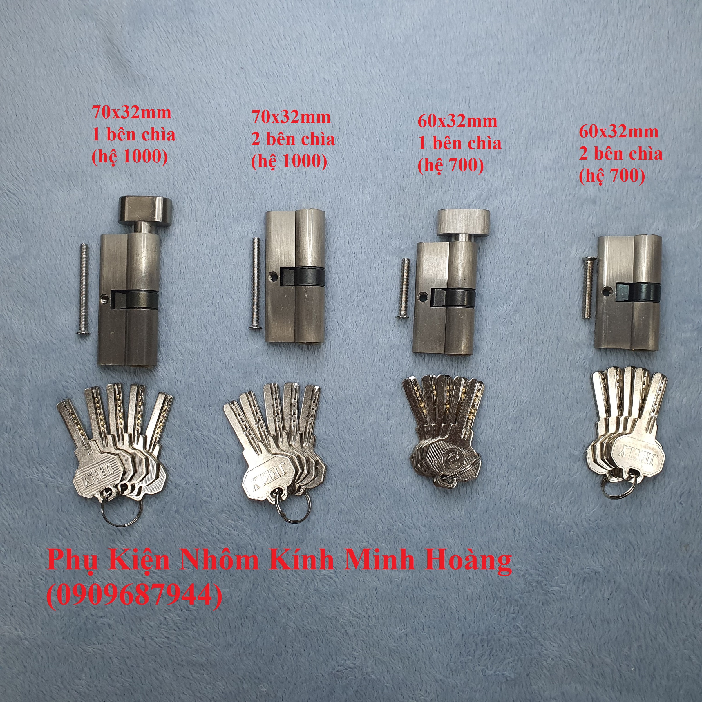 Ruột khóa - tim khóa 6 phân , 7 phân lõi đồng, chìa thau dùng cho khóa tay gạt hệ cửa 700, 1000 hiệu jeely