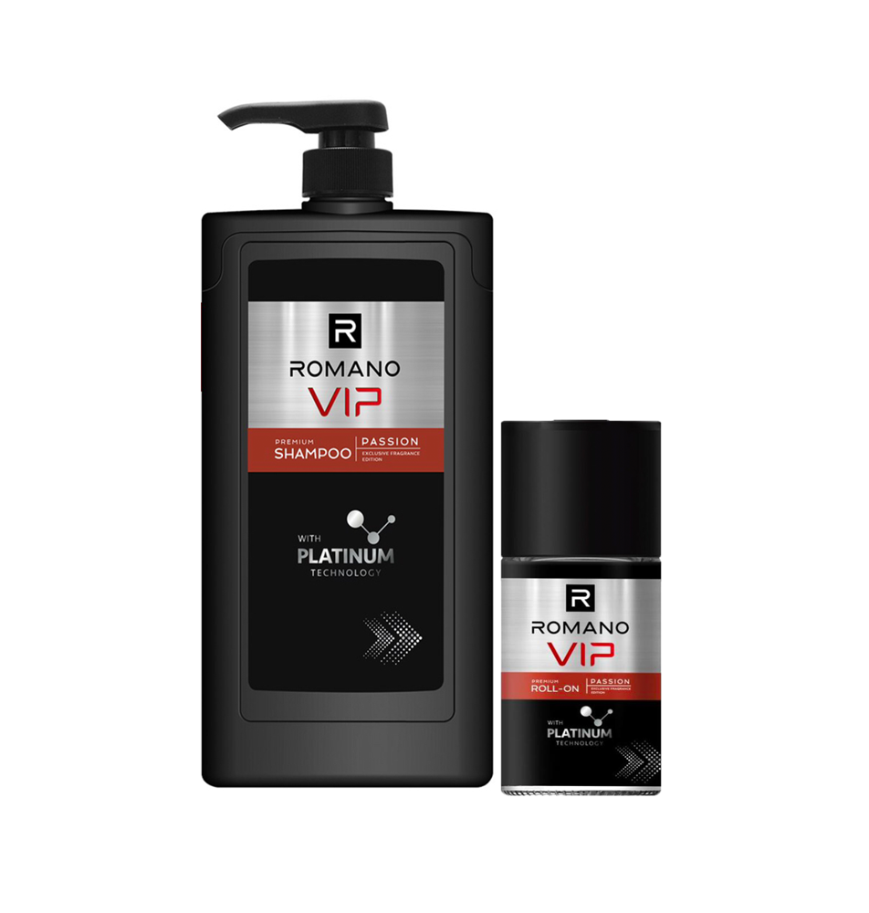 Combo Dầu gội Romano Vip Passion Platinum 650g + Lăn khử mùi Vip Pasion Platinum 50ml
