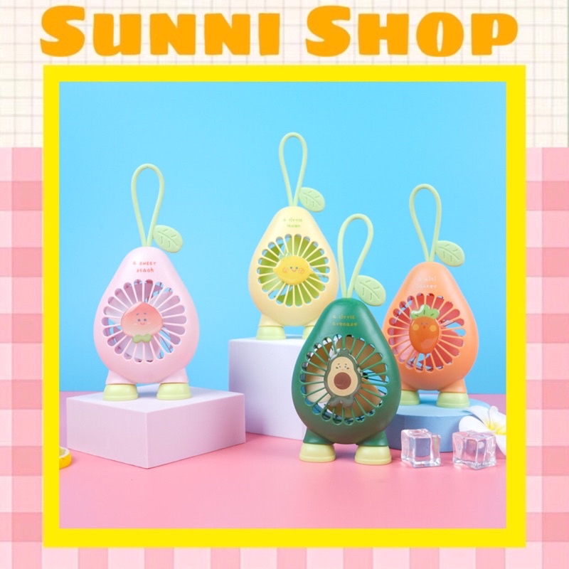 Quạt mini cầm tay hoa quả trái bơ, trái dâu, trái chanh siêu cute
