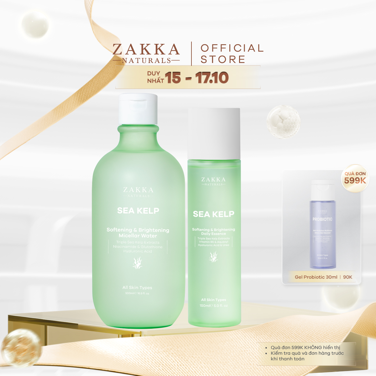 [MẪU MÃ MỚI] Bộ Đôi Zakka Naturals Nước Tẩy Trang Tảo Biển 500ml và Essence Tảo Biển 150ml Hỗ Trợ Làm Sạch Và Cấp Ẩm