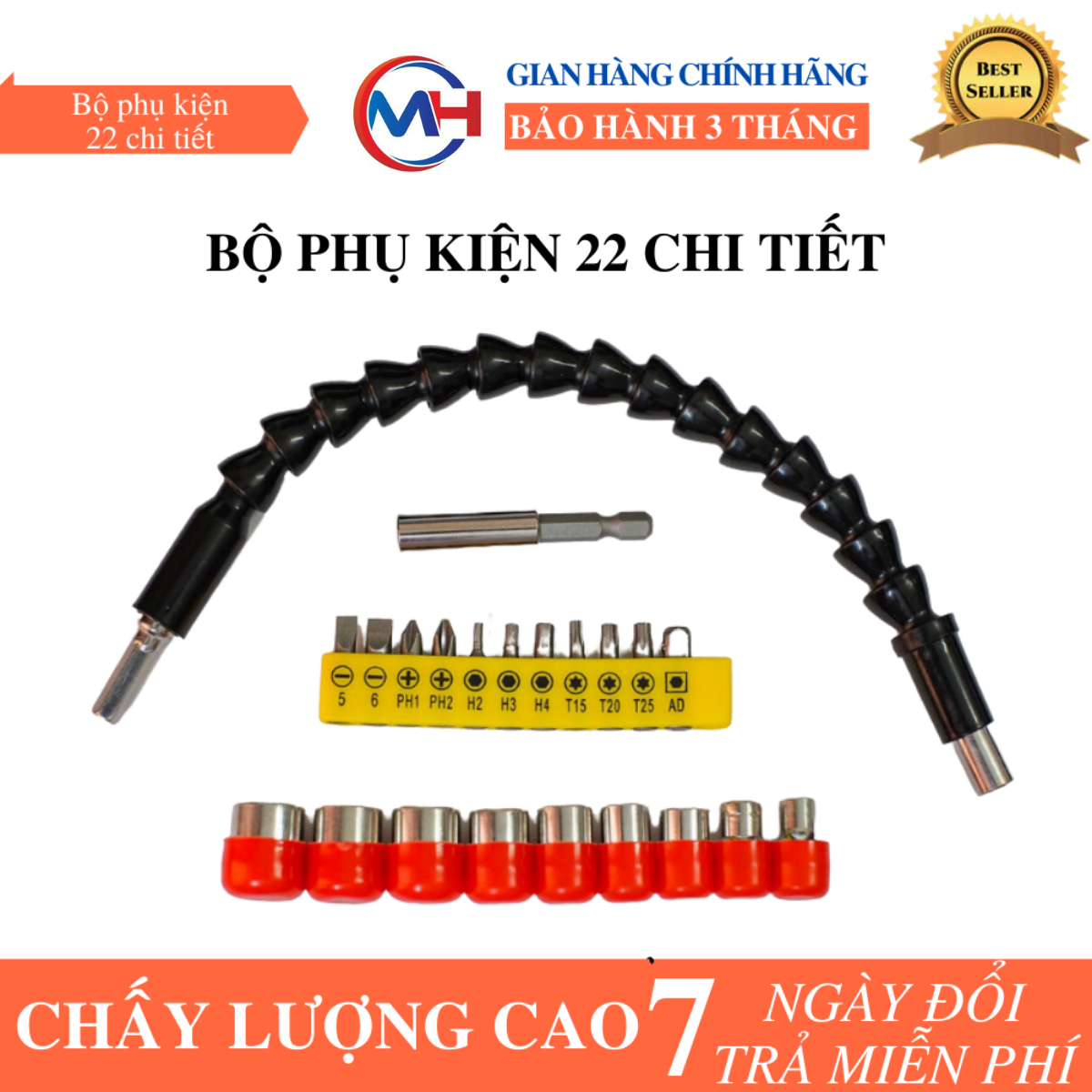 Bộ phụ kiện Vặn Vít Đầy Đủ 22 chi tiết - 10 đầu bắt vít - 9 đầu khẩu - phụ kiện máy khoan - máy bắt vít