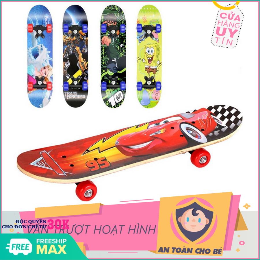 Ván trượt - Ván trượt hoạt hình cho bé - Đồ chơi cho bé-Ván trượt Thể thao cho trẻ em Skateboard từ 2 - 6 tuổi, chất liệu gỗ phong ép cao cấp, hình siêu nhân và nhiều hình cho bé- Giao mẫu ngẫu nhiên