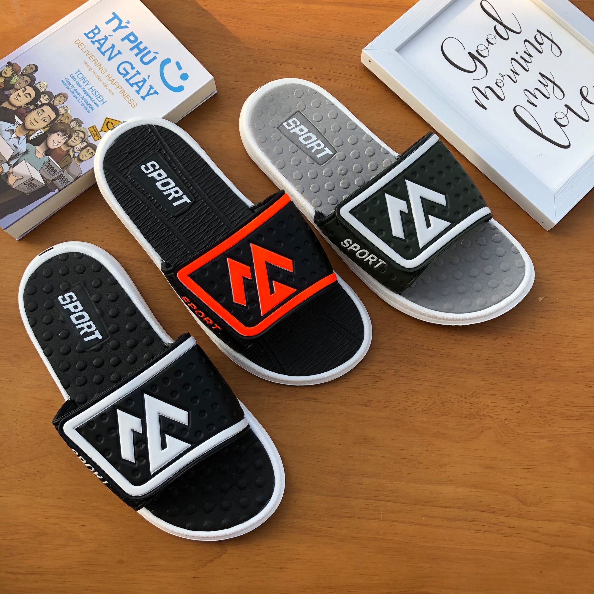 Dép bản thể thao quai ngang nam, mút thái êm mềm, quai ngang xé dán điều chỉnh kích thước