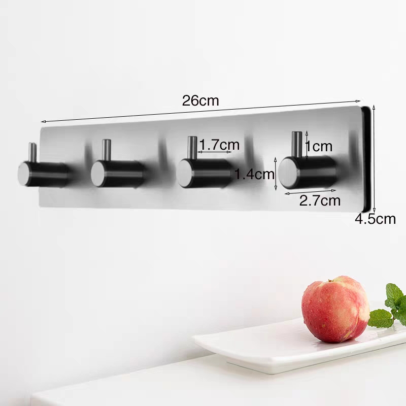 Móc treo khăn tắm, treo quần áo treo đồ đa năng Thanh Inox SUS304 dính tường 4 móc treo đồ tiện lợi
