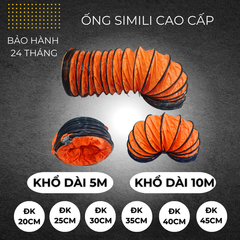 Ống simili thông gió di động đủ size phi 200mm 250mm 300mm 35mm 40mm 45mm