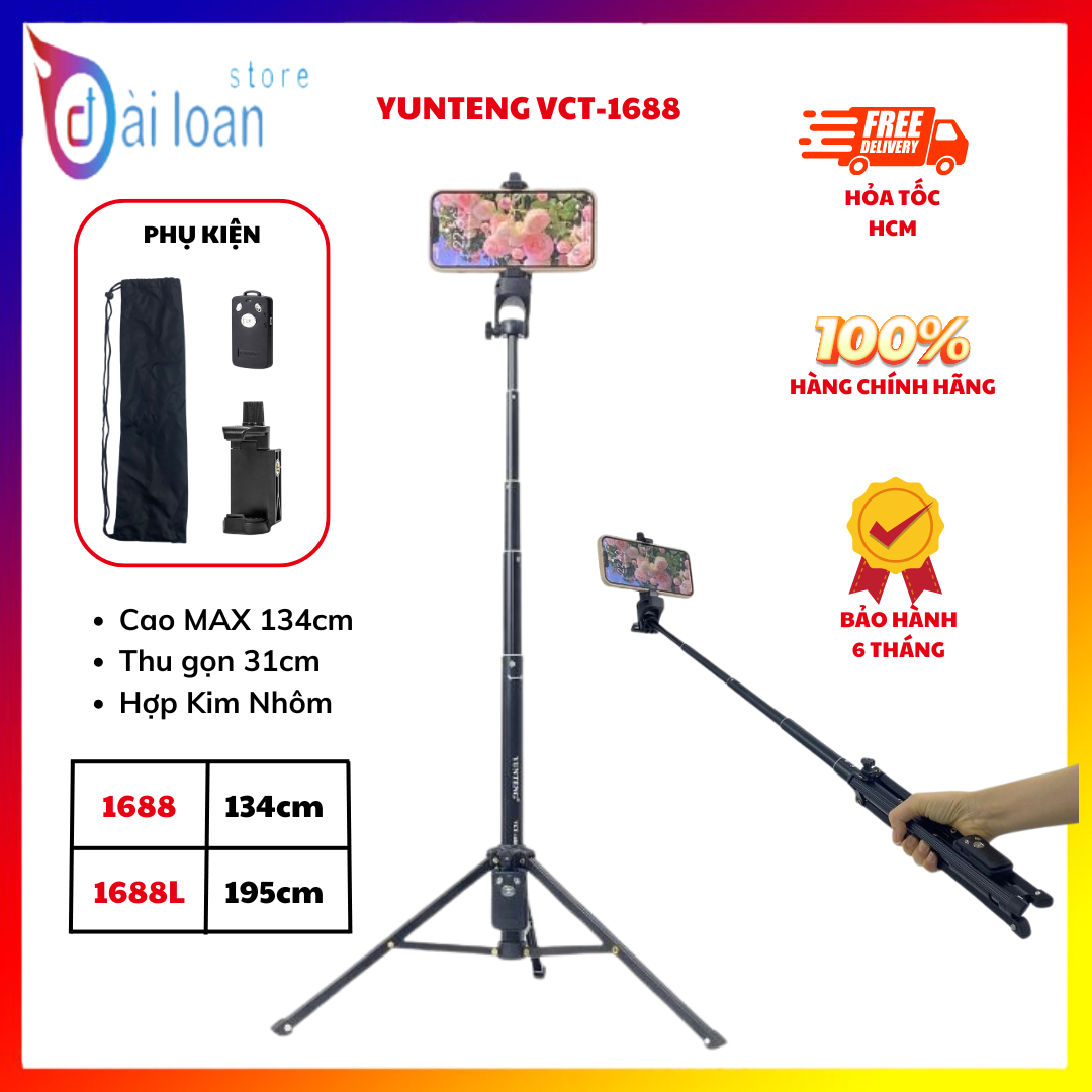 Tripod Giá đỡ điện thoại/ Gậy tự sướng Bluetooth kiêm chân đế Tripod Yunteng VCT 1688/ 1688L