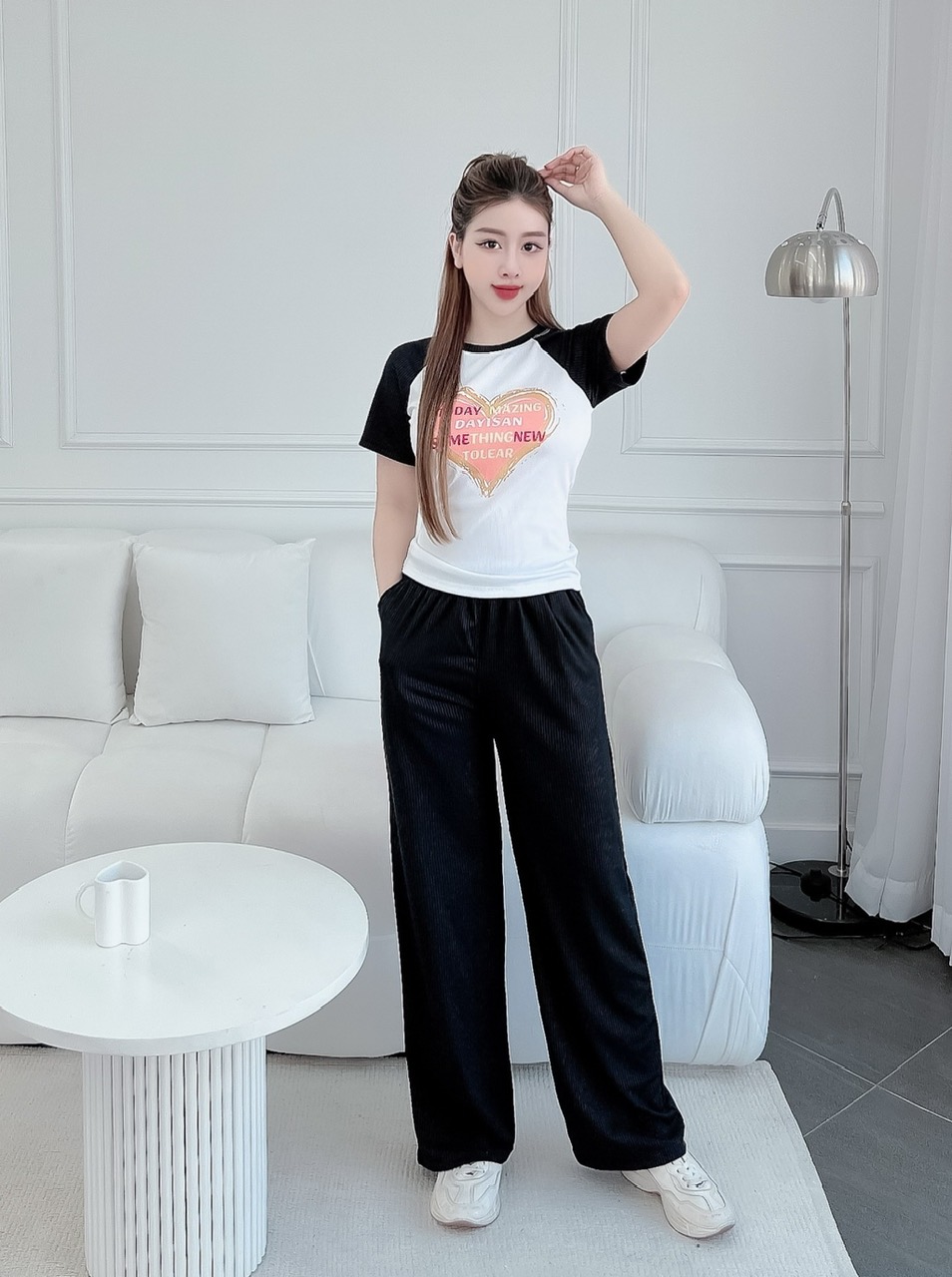 Set bộ thun gân tăm lạnh quần dài ống rộng siêu xinh