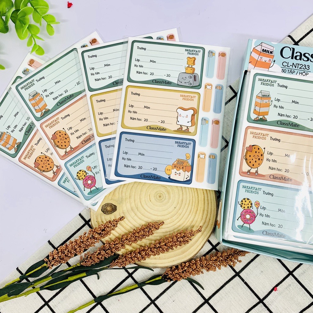 Set 10 nhãn vở có keo dán sẵn