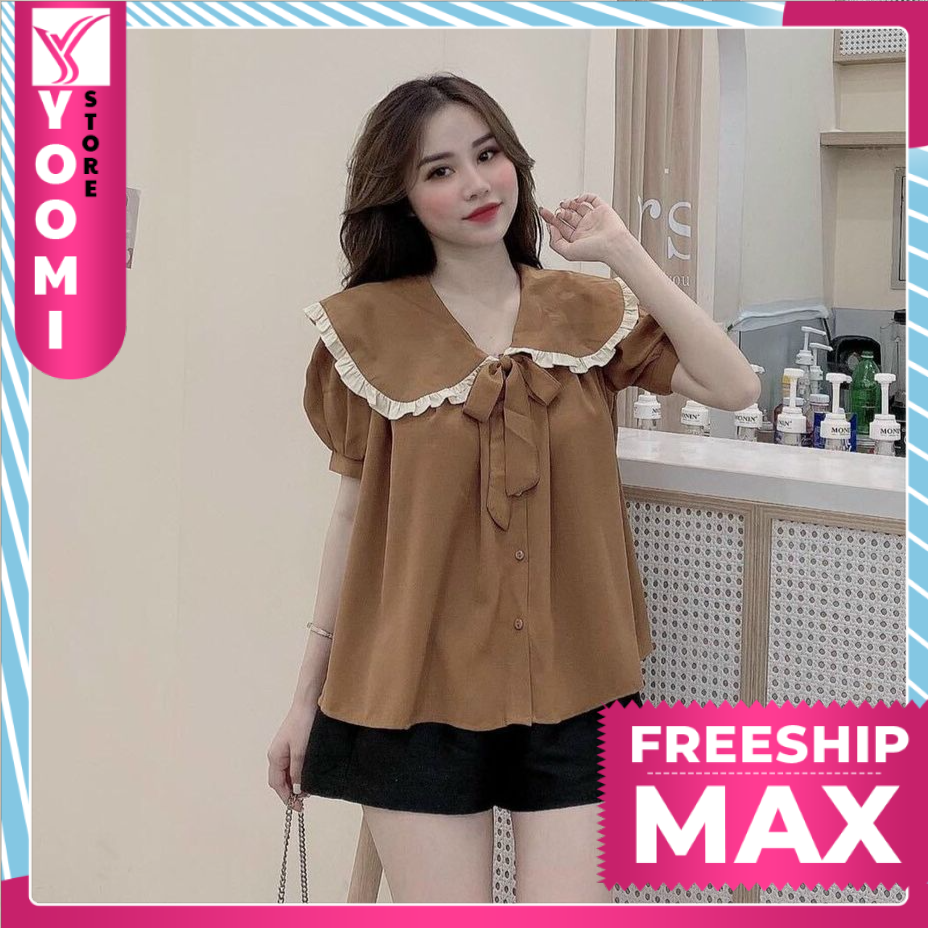 Sét đồ nữ dễ thương áo đũi cổ bèo và quần ngắn đáng yêu xinh xắn thời trang Yoomi Store