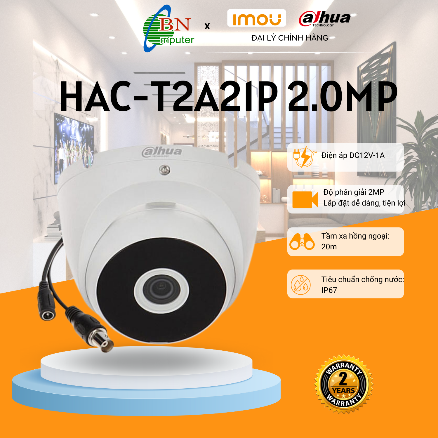 Camera giám sát dh-hac- t2a21p bán cầu sắt 2.0mp, hồng ngoại 20m, bảo hành 24 tháng