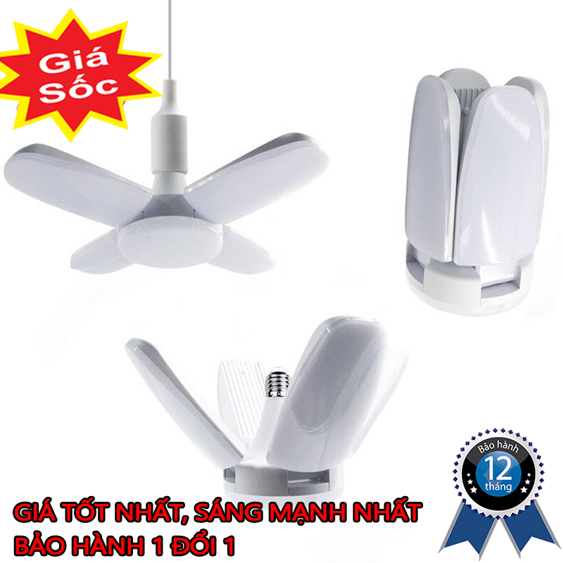 Đèn LED cánh quạt đuôi E27, công suất 60W gồm 4 cánh xếp tùy ý, ánh sáng trắng siêu sáng, phù hợp với mọi không gian nội ngoại thất