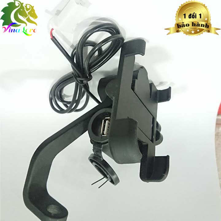 Kẹp điện thoại xe máy c2 kim loại chắc chắn có cổng usb sạc cho điện thoại