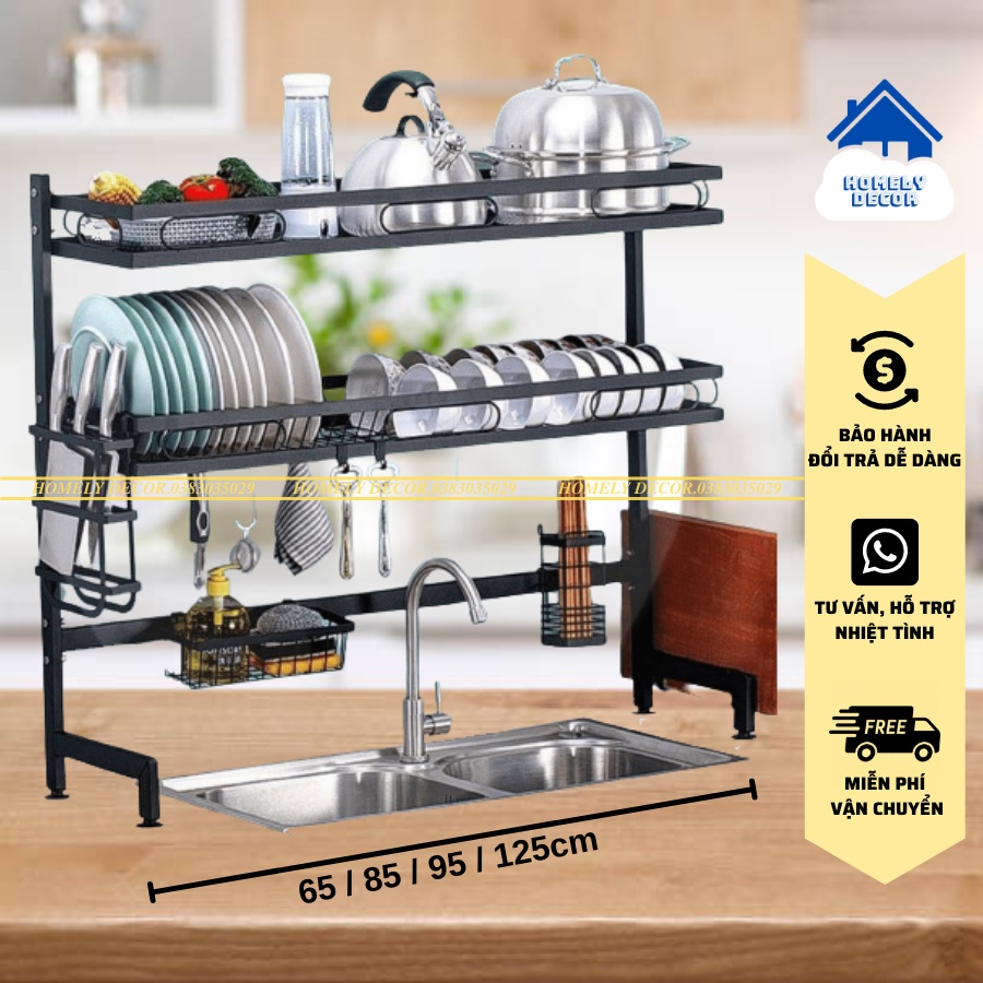 🚛 🆓 Kệ Để Bát Đĩa Đa Năng Thông Minh - Giá Để Đồ Chén Đĩa Trên Bồn Rửa Bát Thép Carbon Sơn Đen Cao Cấp