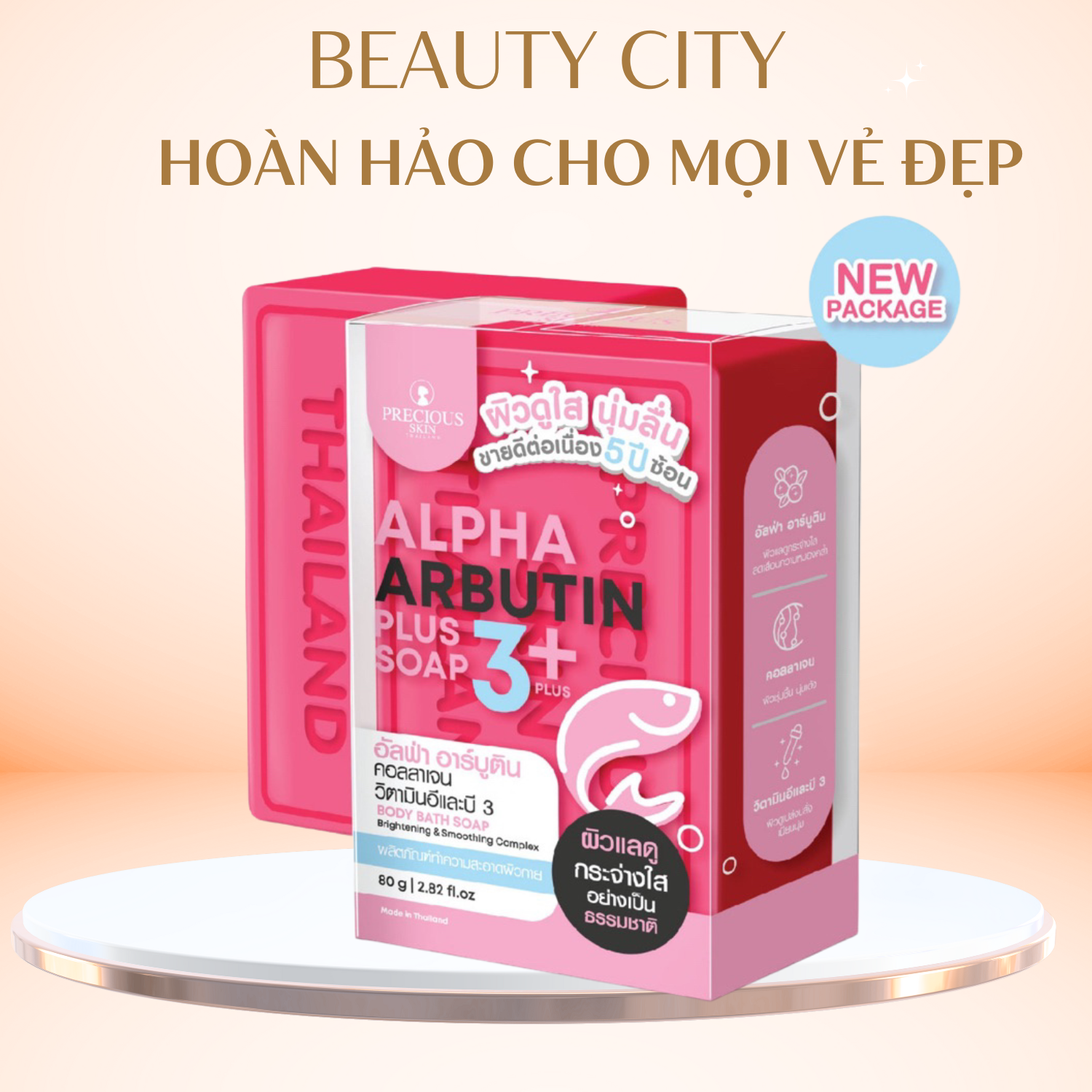Xà Phòng Tắm Trắng Alpha Arbutin 3+ Plus Collagen Soap Precious 80g Thái Lan