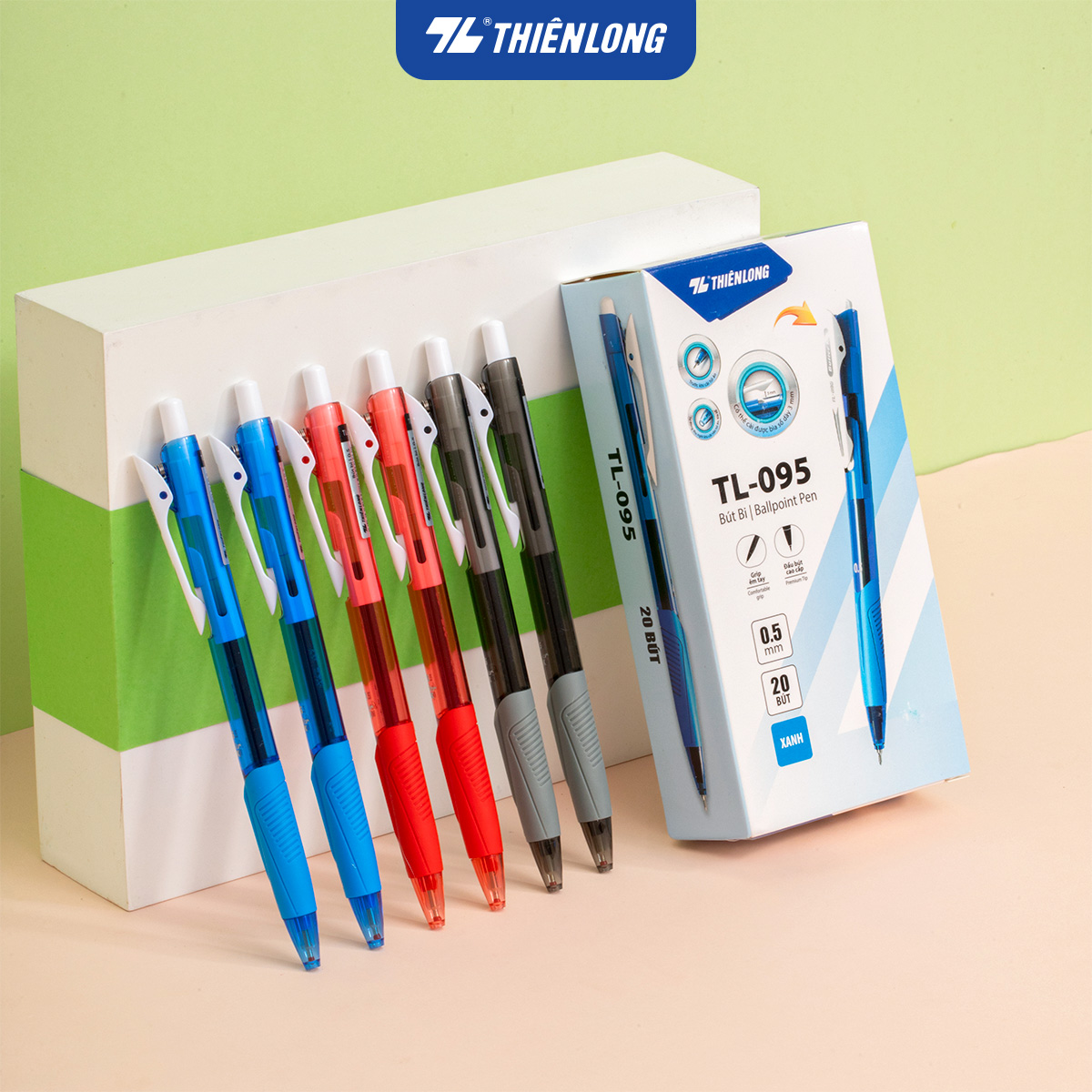 Combo 5 10 20 Bút bi Thiên Long bút Butter Gel TL-095 mực xanh đỏ đen ngòi 0.5mm kiểu dáng hiện đại cầm tay thoải mái nét đều trơn