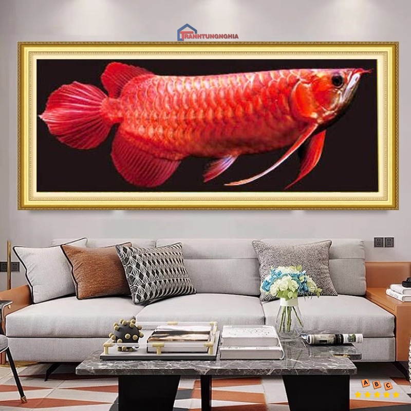 Tranh đính đá cá rồng đại cát 1m06 x 45cm