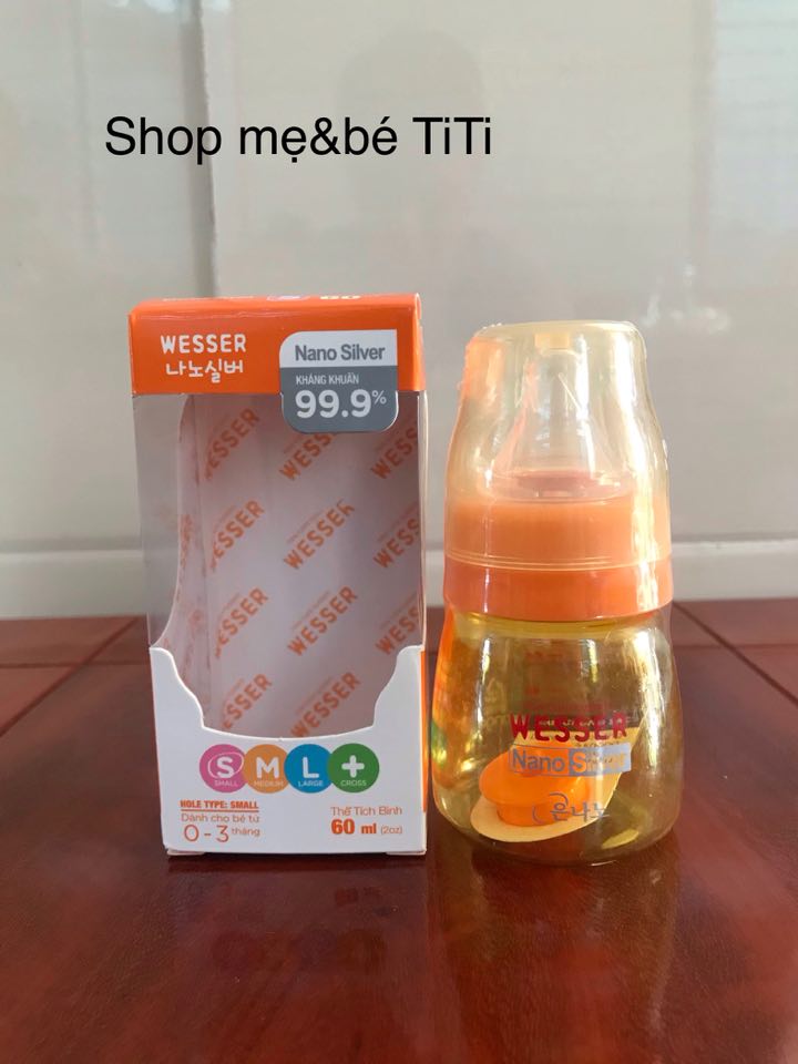 Bình sữa Wesser Nano Silver cổ nhỏ 60ml (0 - 3 tháng)