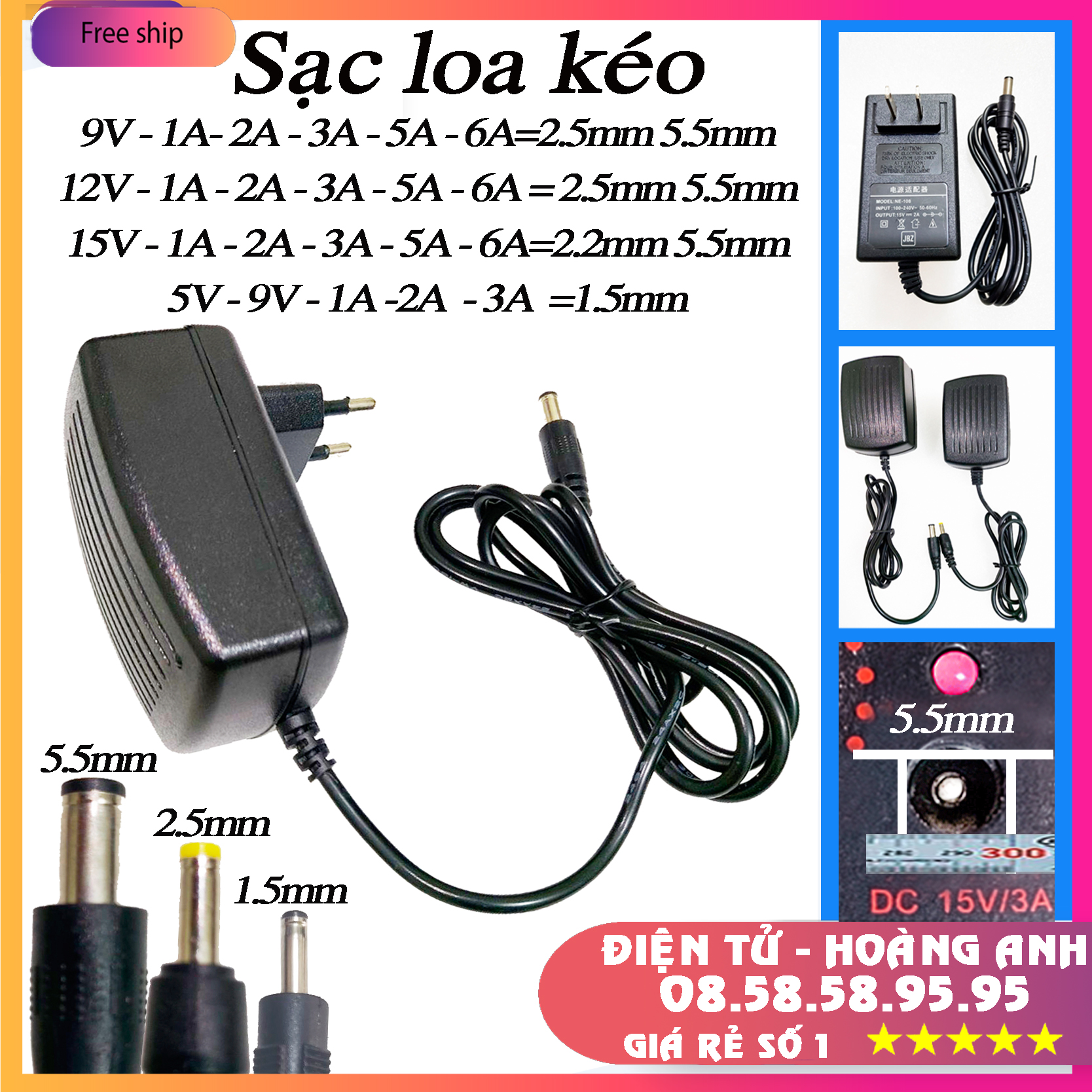 Sạc loa kéo JBZ 106 107 108 109 - 15V-2A 3A, 9V -2A 3A loại tốt
