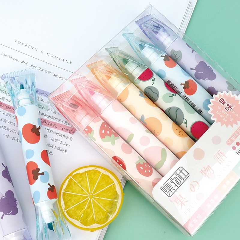 Bộ Bút Đánh Dấu Hai Đầu Màu Kẹo Họa Tiết Trái Cây Dễ Thương dùng để trang trí sổ planner gocnhocuaco