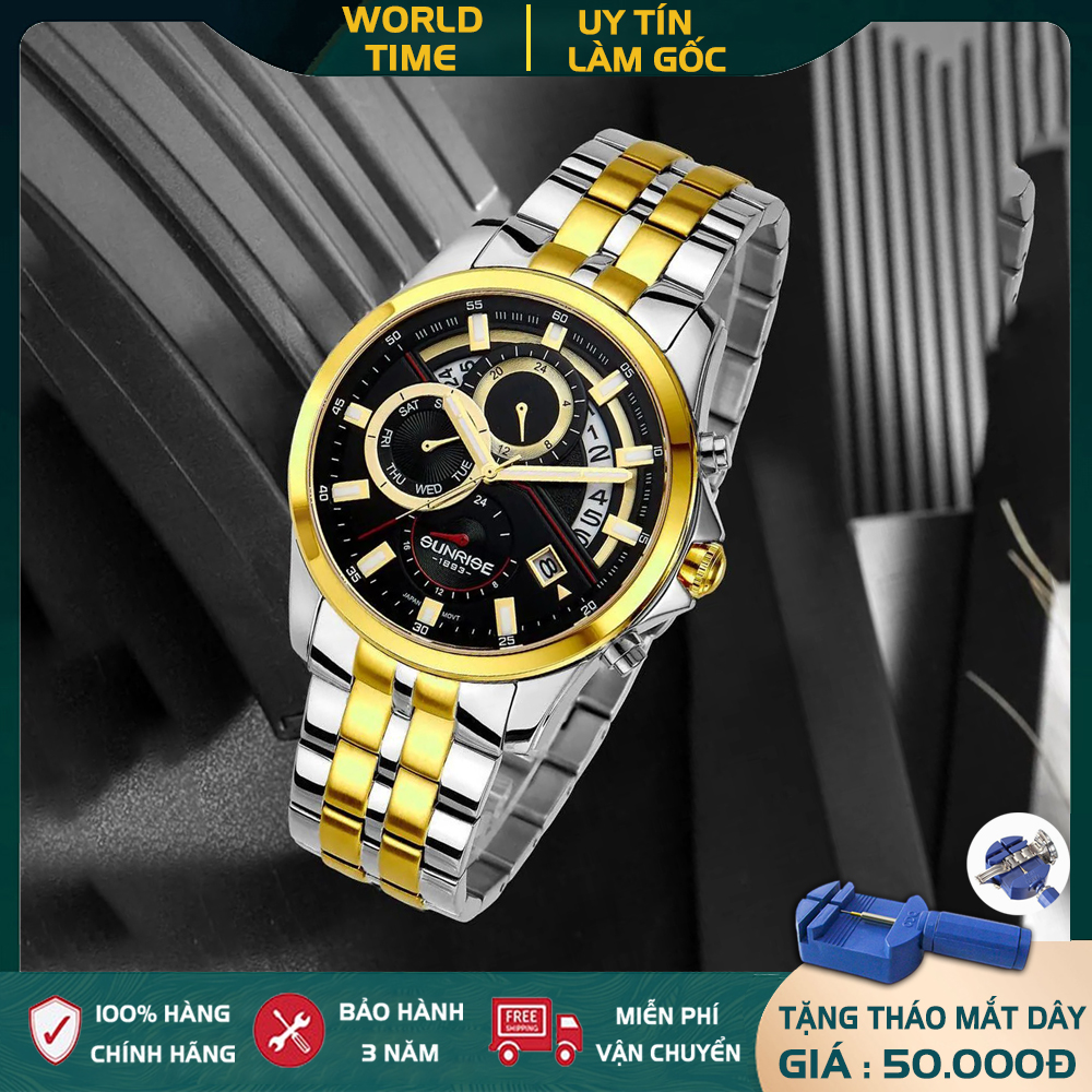 Đồng hồ nam Sunrise 1146SA [FULL BOX, Thẻ bảo hành hãng 3 năm] Kính Sapphire Chống xước , Chống nước, Dây thep không gỉ 316L