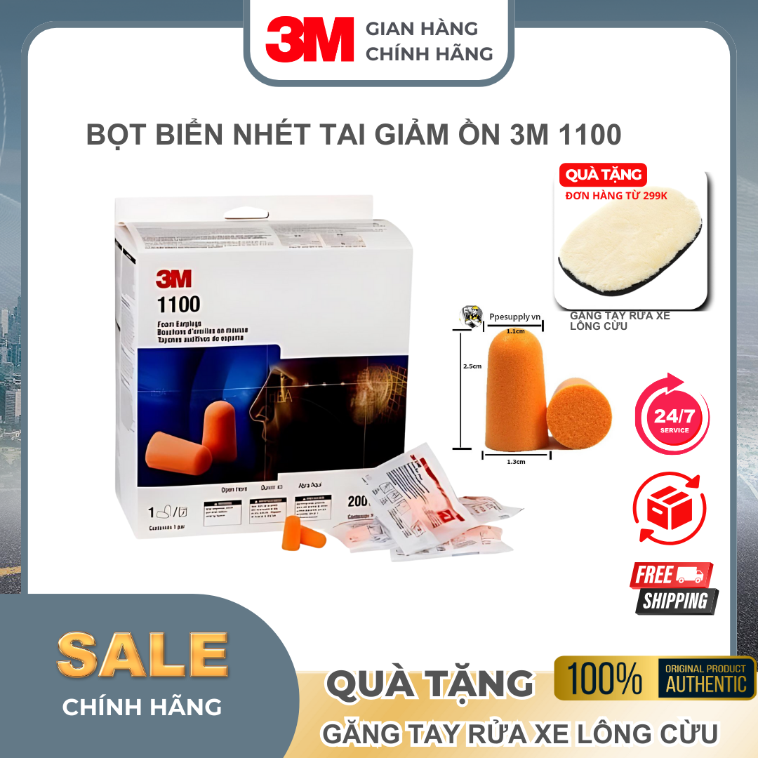 Nút tai dạng bọt xốp không dây giảm ồn 3M™ 1100