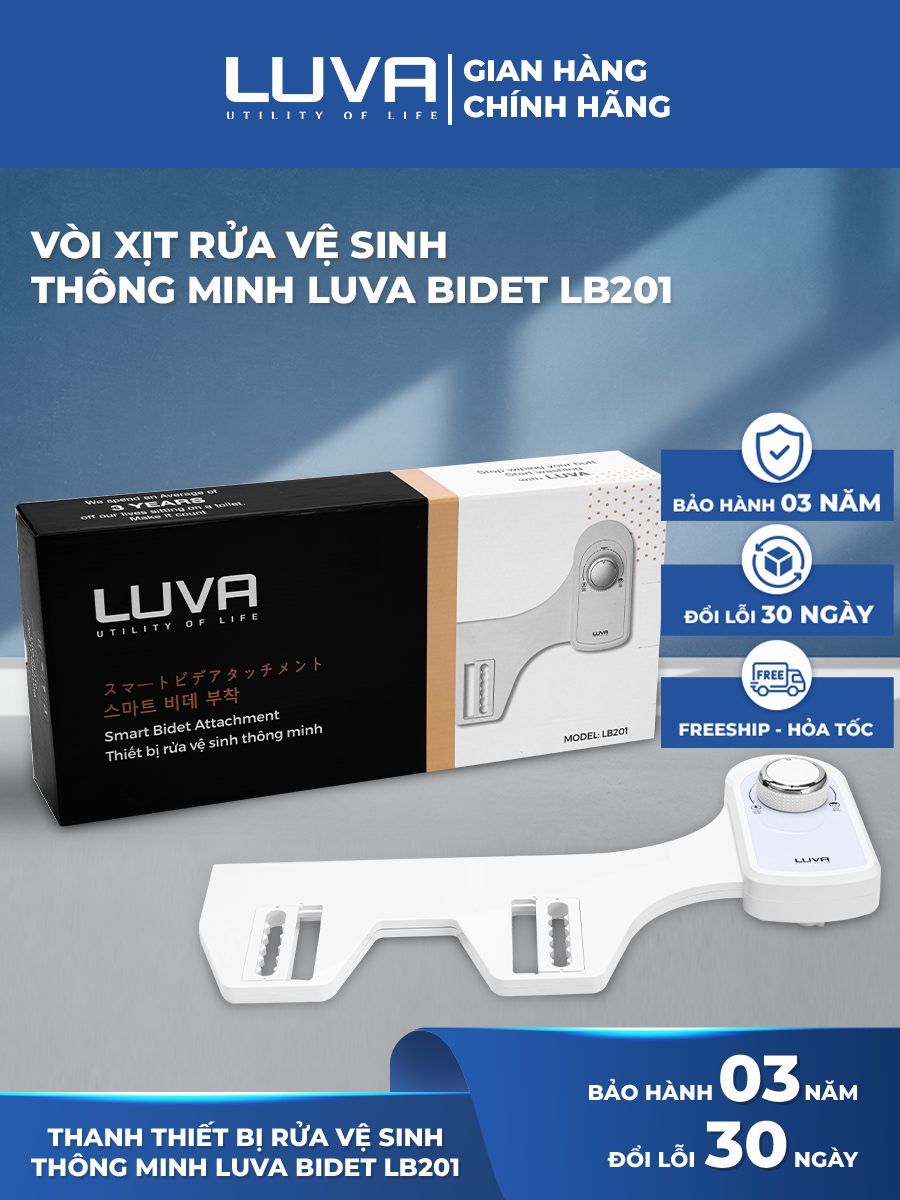 Vòi rửa, xịt vệ sinh thông minh Luva Bidet LB201, 2 Chế Độ Rửa, không dùng điện, Chính Hãng, BH 3 Năm, đổi lỗi 100 ngày, tặng lọc đa năng LUVA GK1