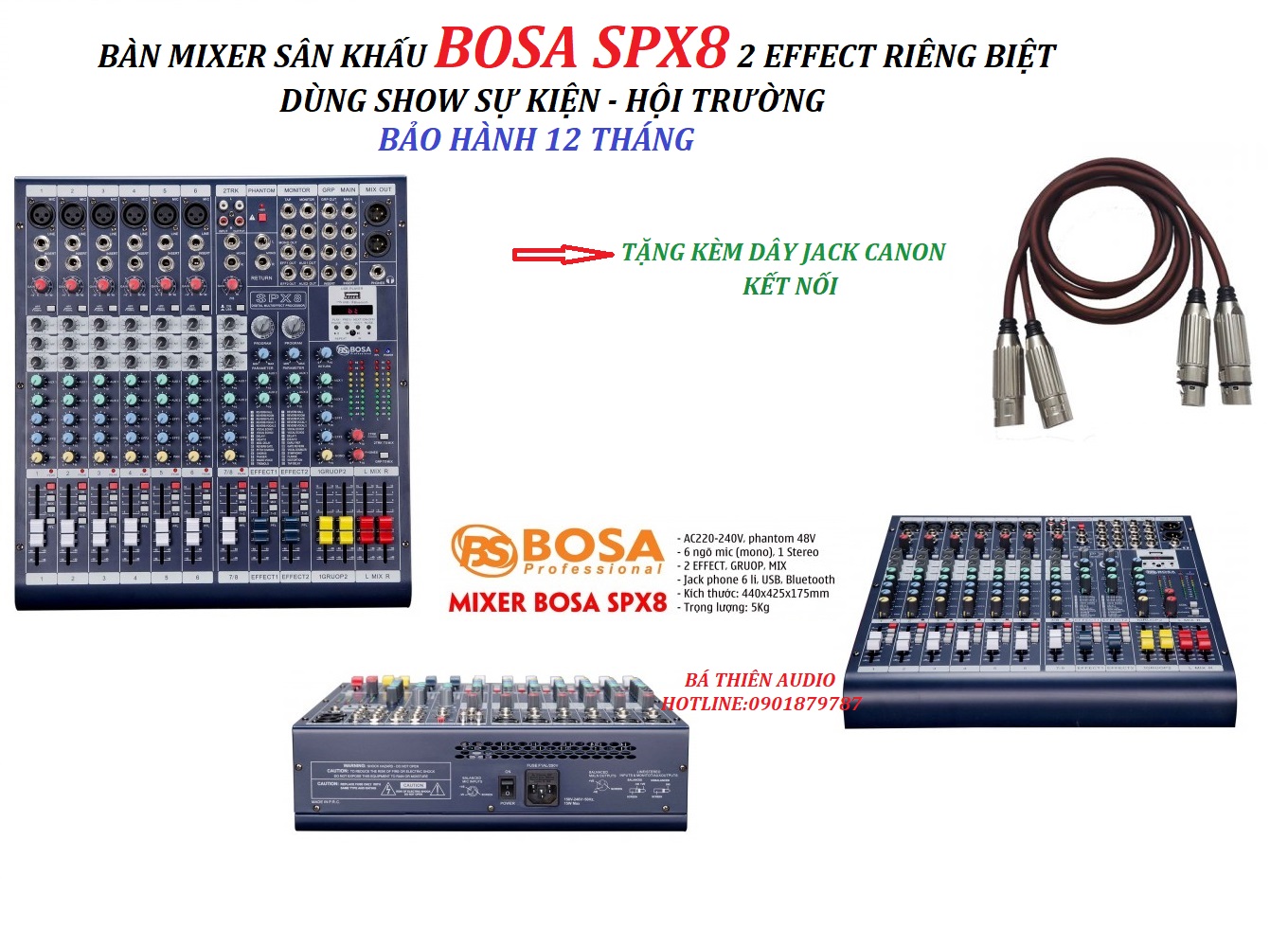 Bàn mixer sân khấu nhập khẩu bosa spx8 - 2 effect riêng biệt - chuyên dùng show sự kiện -tặng kèm jack canon