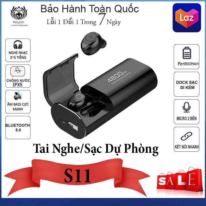 Tai nghe bluetooth- tai nghe bluetooth kiêm sạc dự phòng dung lượng 4800mah - tai nghe bluetooth s11