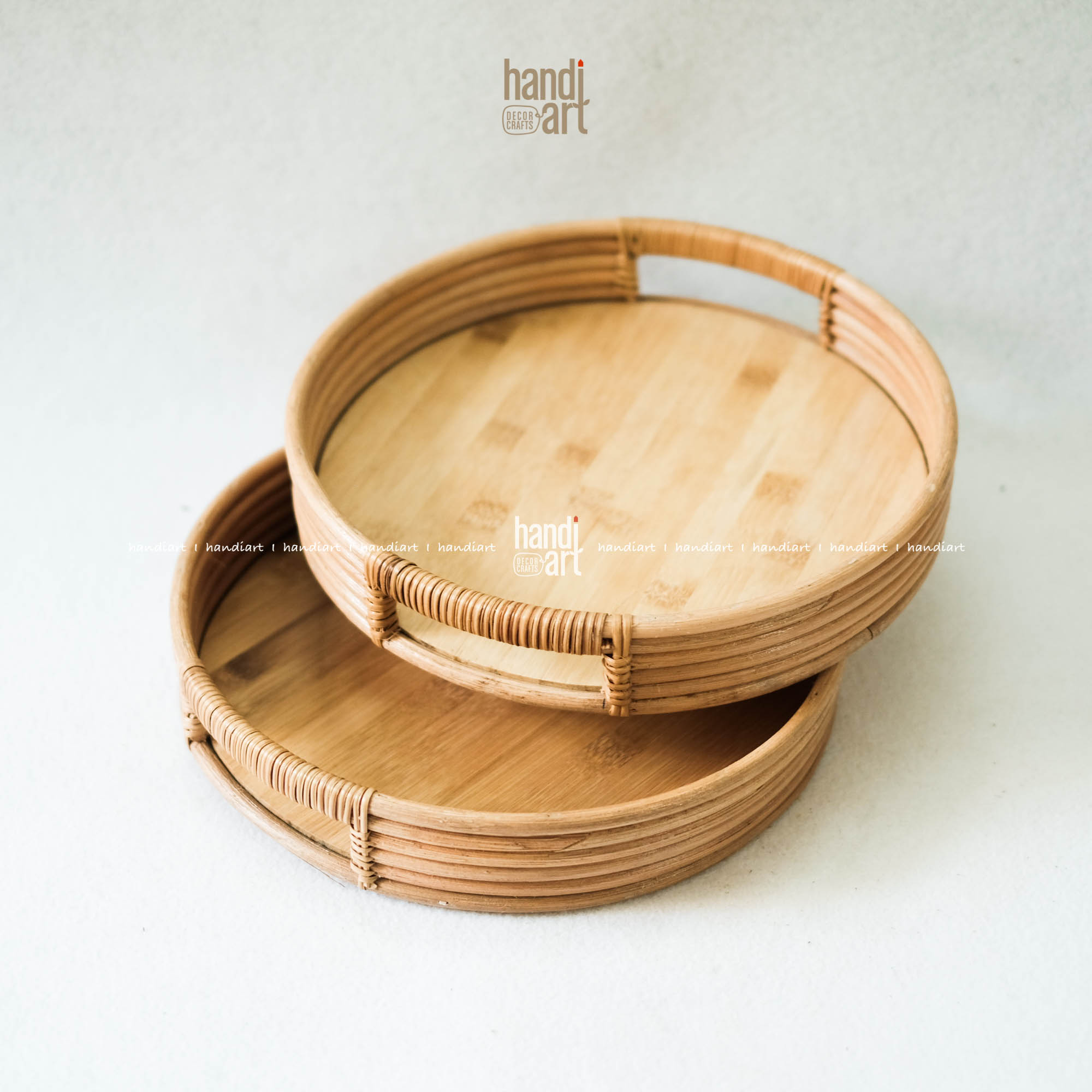 Khay song mây tròn, Khay trà bánh, Rattan tray