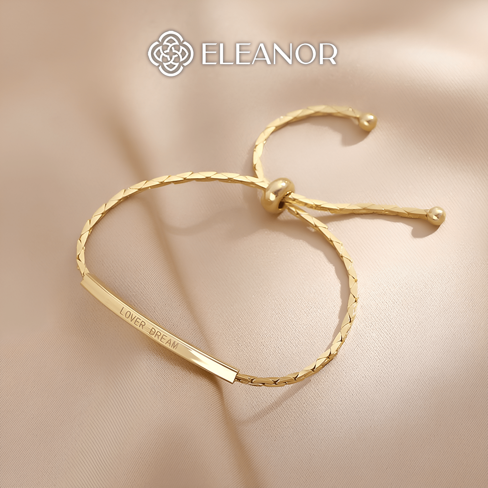 Vòng tay nữ dây rút Eleanor Accessories lắc tay khắc chữ gold bar kiểu dáng đơn giản phụ kiện trang sức 3263
