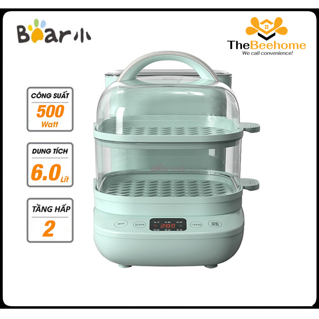 Nồi hấp điện 2 tầng 6 lít đa năng bear dzg-c60k1 - thiết kế sang trọng, hiện đại - bh 12 tháng