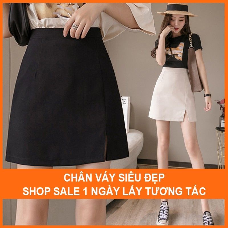 Chân váy ngắn chữ a xẻ tà, váy chữ a ngắn công sở xẻ tà trước