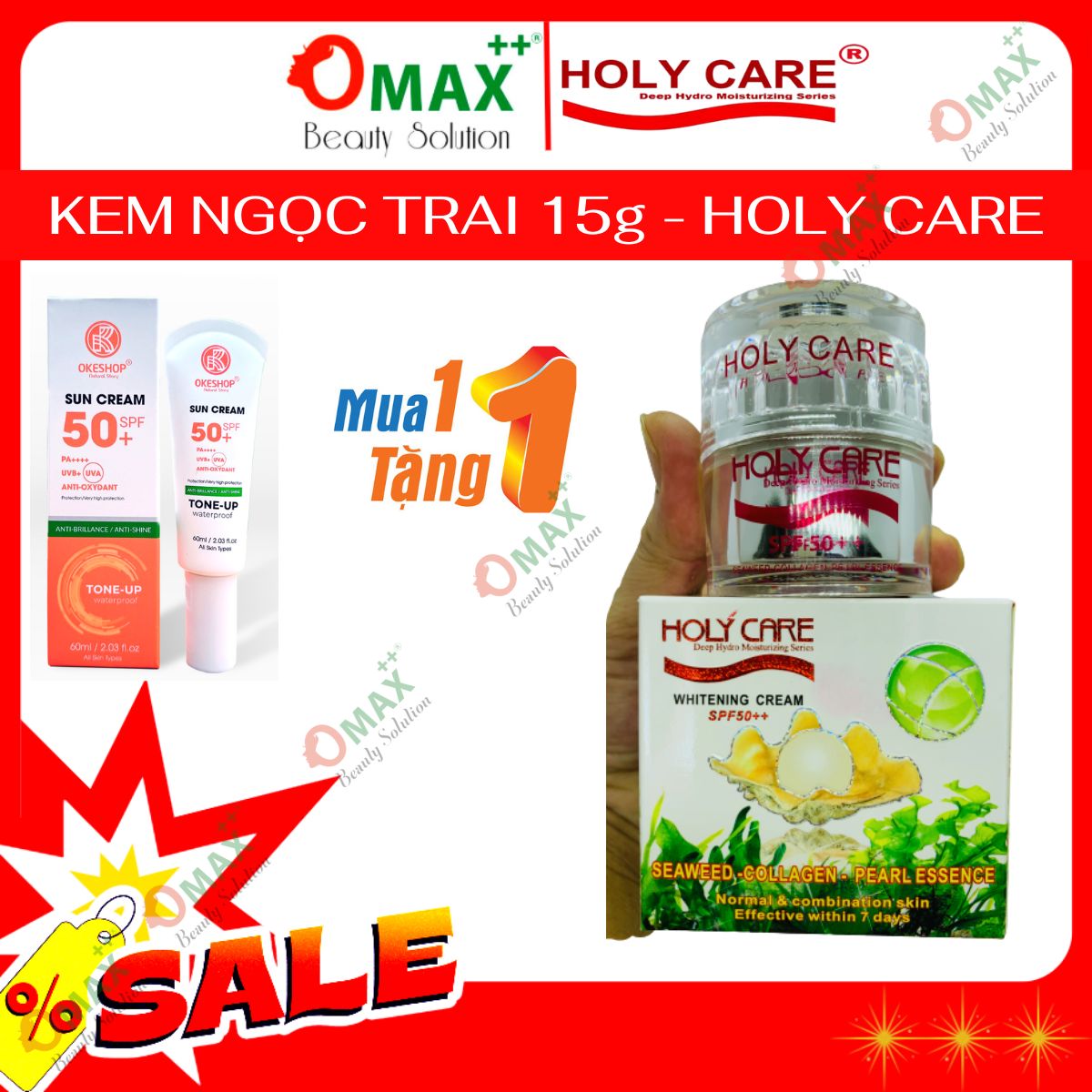 KEM HOLY CARE NGỌC TRAI - RONG BIỂN 15g - XOÁ THÂM - NÁM - TÀN NHANG - Làm Sáng Da Tối Màu