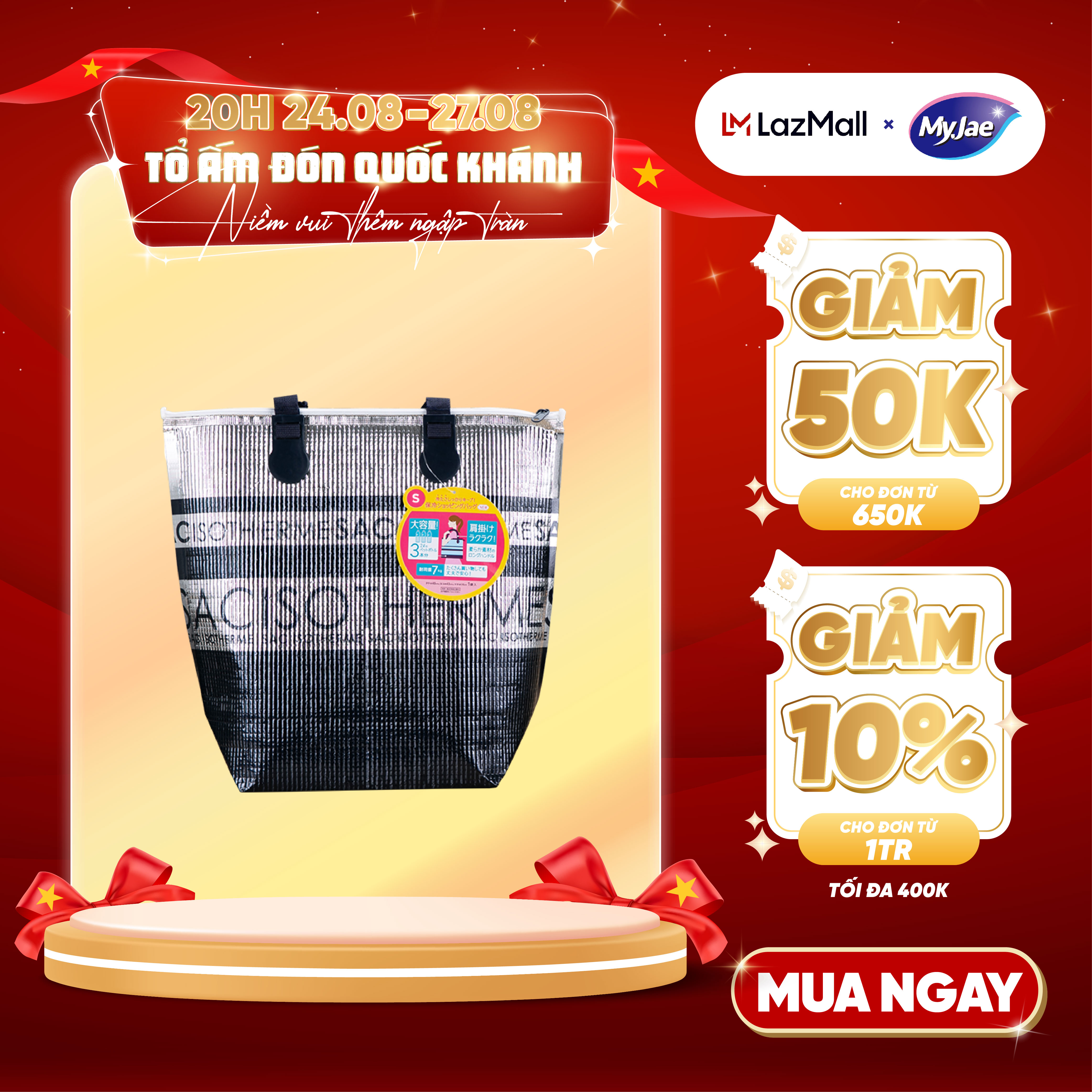 [MyJae x Toyal] Túi giữ nhiệt nóng lạnh Nhật Bản đựng hộp cơm văn phòng thực phẩm có quai xách tiện lợi 2 size M, L